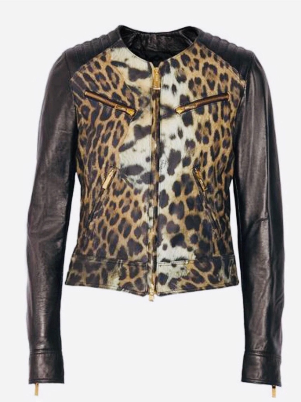 JUST CAVALLI Leopard Print Moto Leather Jacket-Front Zip-IT 44 (US 4) NWT